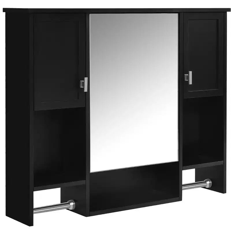 FAMYYT 35 pollici L x 28 pollici A Armadietto da bagno con specchio a superficie in MDF rettangolare con barra portasciugamani