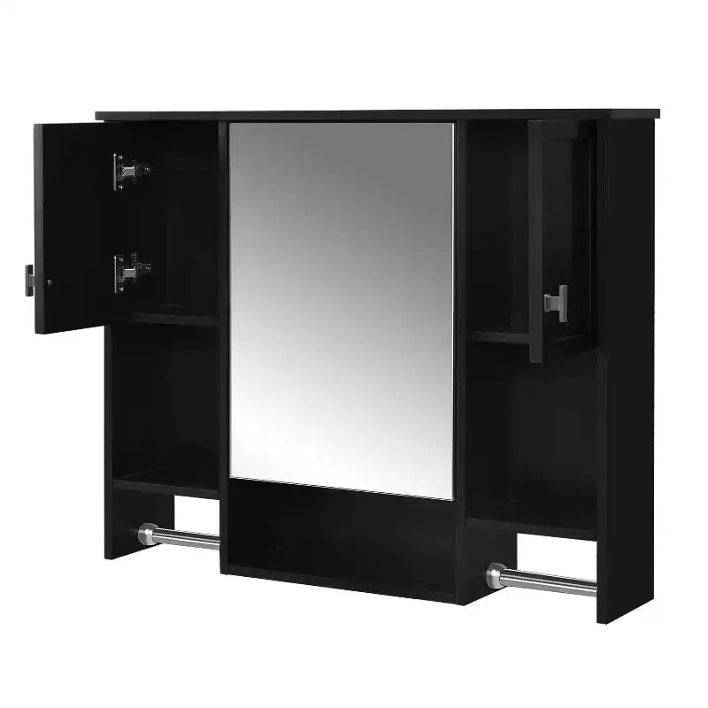 FAMYYT 35 pollici L x 28 pollici A Armadietto da bagno con specchio a superficie in MDF rettangolare con barra portasciugamani