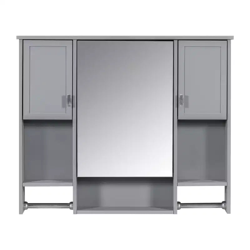 FAMYYT 35 pollici L x 28 pollici A Armadietto da bagno con specchio a superficie in MDF rettangolare con barra portasciugamani