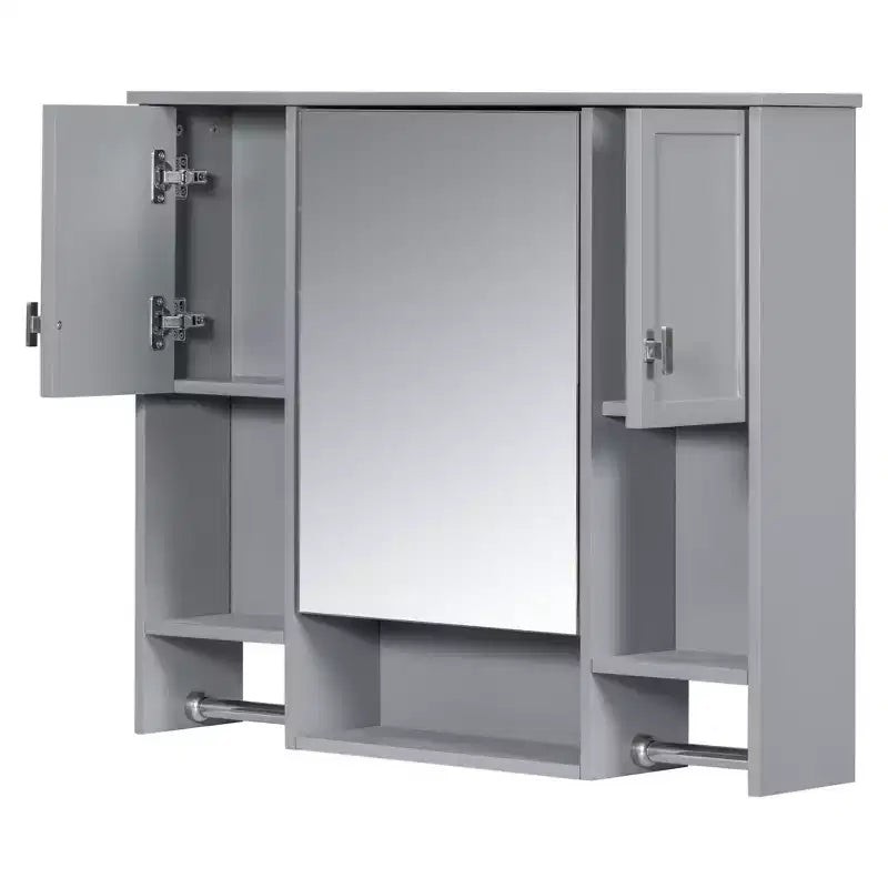 FAMYYT 35 pollici L x 28 pollici A Armadietto da bagno con specchio a superficie in MDF rettangolare con barra portasciugamani