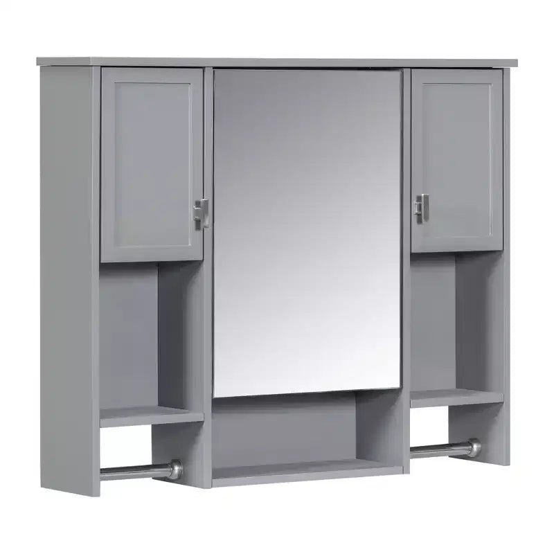 FAMYYT 35 pollici L x 28 pollici A Armadietto da bagno con specchio a superficie in MDF rettangolare con barra portasciugamani
