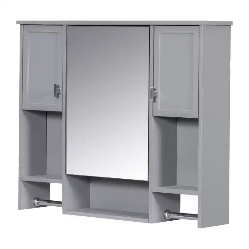 FAMYYT 35 pollici L x 28 pollici A Armadietto da bagno con specchio a superficie in MDF rettangolare con barra portasciugamani