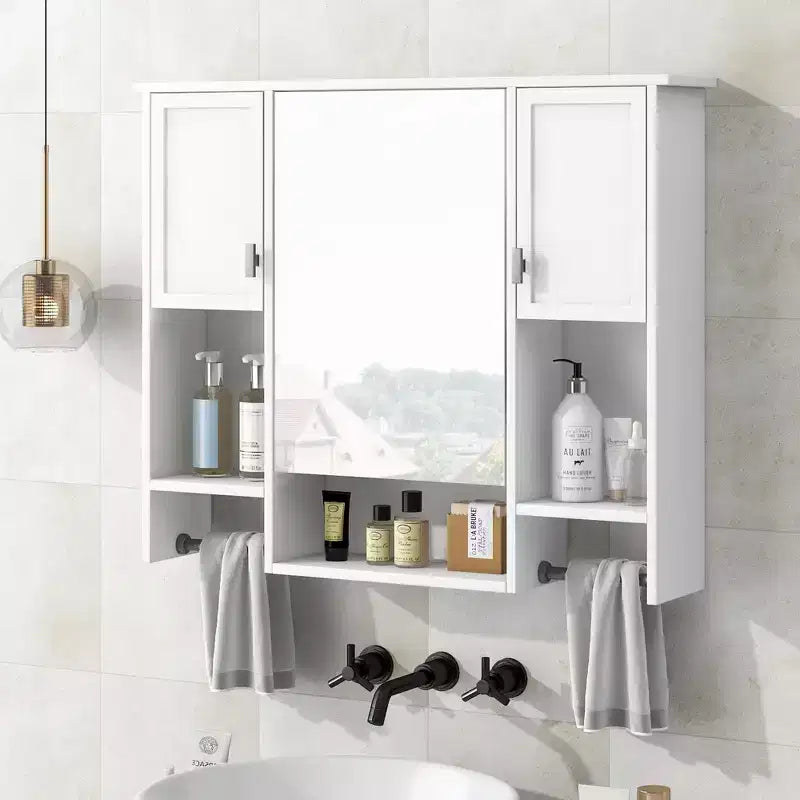 FAMYYT 35 pollici L x 28 pollici A Armadietto da bagno con specchio a superficie in MDF rettangolare con barra portasciugamani
