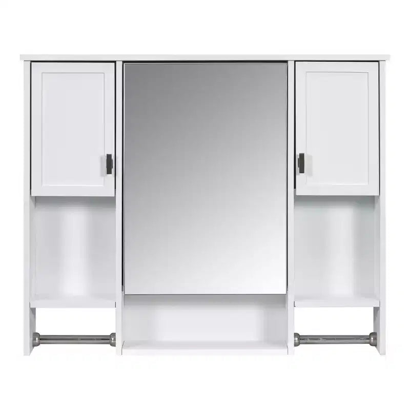 FAMYYT 35 pollici L x 28 pollici A Armadietto da bagno con specchio a superficie in MDF rettangolare con barra portasciugamani