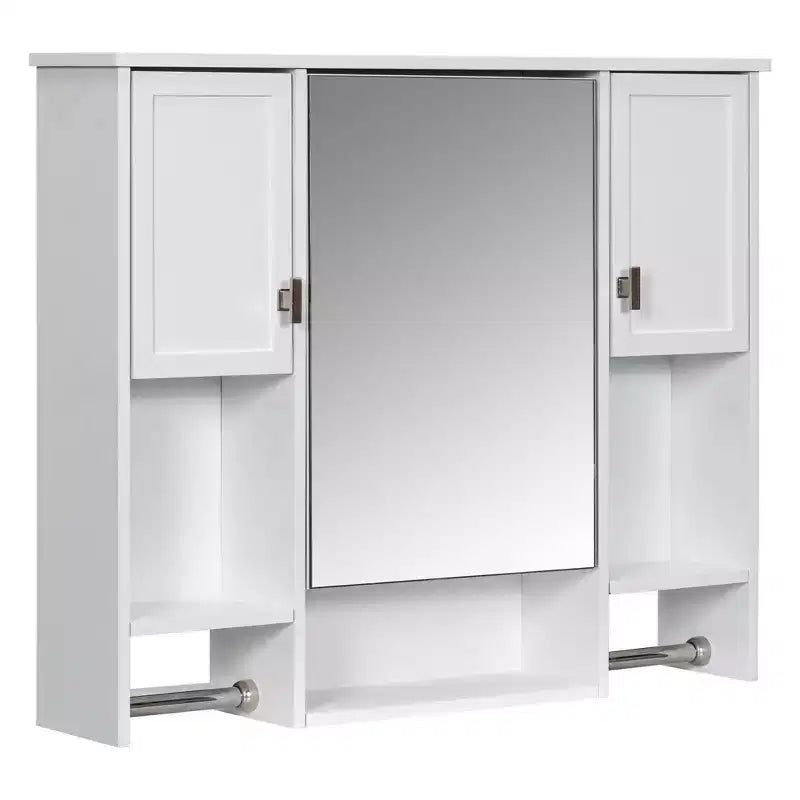 FAMYYT 35 pollici L x 28 pollici A Armadietto da bagno con specchio a superficie in MDF rettangolare con barra portasciugamani