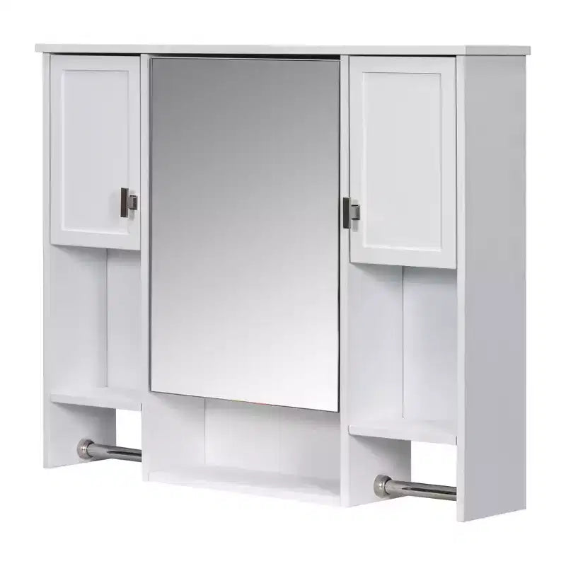 FAMYYT 35 pollici L x 28 pollici A Armadietto da bagno con specchio a superficie in MDF rettangolare con barra portasciugamani