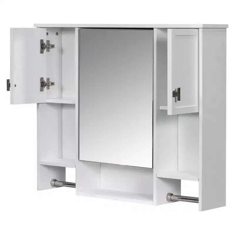 FAMYYT 35 pollici L x 28 pollici A Armadietto da bagno con specchio a superficie in MDF rettangolare con barra portasciugamani
