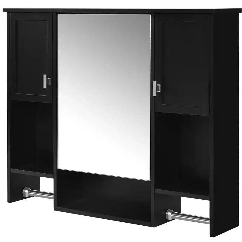FAMYYT 35 pollici L x 28 pollici A Armadietto da bagno con specchio a superficie in MDF rettangolare con barra portasciugamani