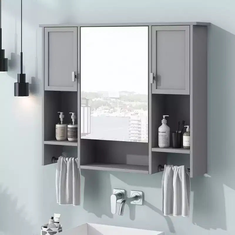 FAMYYT 35 pollici L x 28 pollici A Armadietto da bagno con specchio a superficie in MDF rettangolare con barra portasciugamani