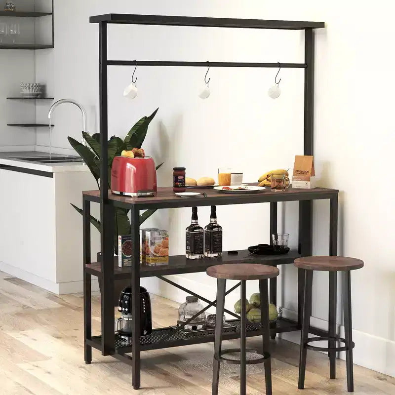 CLIHOME Isola da cucina, Scaffale da panettiere, Stand per microonde a 3 ripiani con ripiano del forno e contenitore, Scaffale per cucina, sala da pranzo, soggiorno
