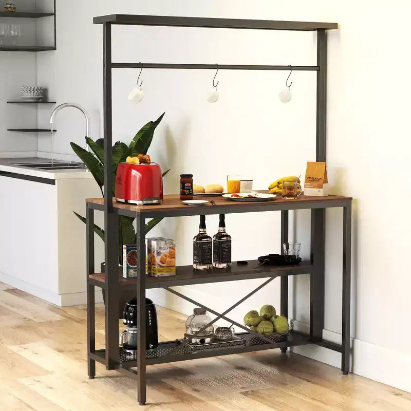 CLIHOME Isola da cucina, Scaffale da panettiere, Stand per microonde a 3 ripiani con ripiano del forno e contenitore, Scaffale per cucina, sala da pranzo, soggiorno