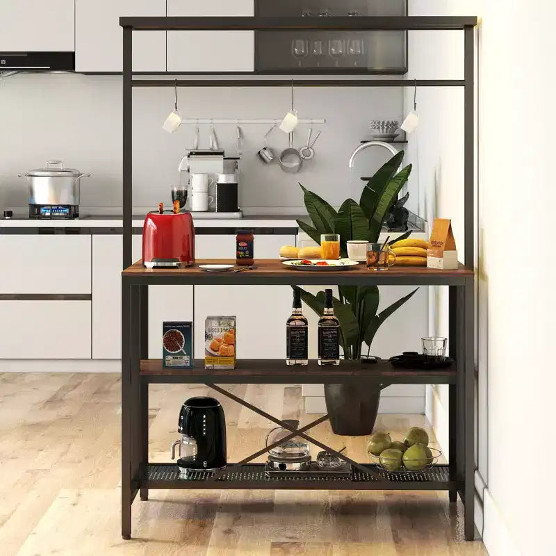 CLIHOME Isola da cucina, Scaffale da panettiere, Stand per microonde a 3 ripiani con ripiano del forno e contenitore, Scaffale per cucina, sala da pranzo, soggiorno
