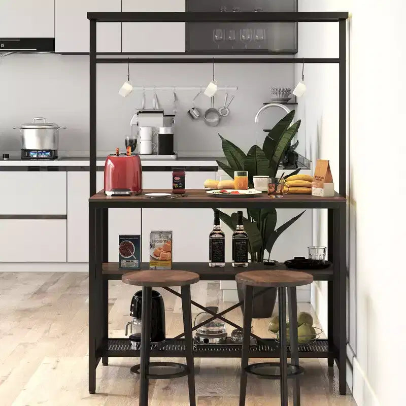 CLIHOME Isola da cucina, Scaffale da panettiere, Stand per microonde a 3 ripiani con ripiano del forno e contenitore, Scaffale per cucina, sala da pranzo, soggiorno