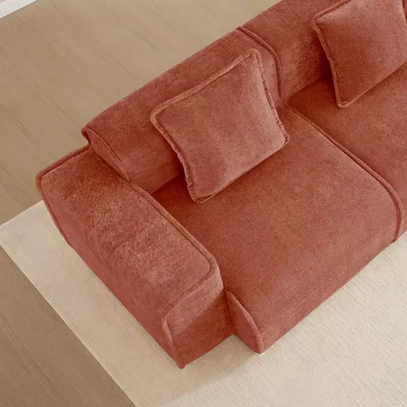 Divano sezionale modulare moderno Okak con seduta profonda e cuscini, divano futon in tessuto di velluto per soggiorno, appartamenti