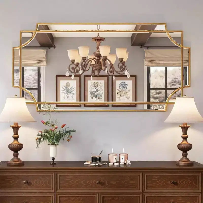 Specchio da Parete Tradizionale Oro Decorativo Smussato a Tutta Lunghezza per Arredamento Casa Bagno Soggiorno Camera da Letto Cucina