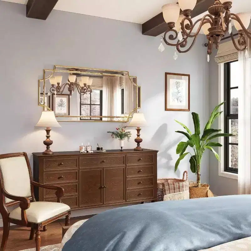 Specchio da Parete Tradizionale Oro Decorativo Smussato a Tutta Lunghezza per Arredamento Casa Bagno Soggiorno Camera da Letto Cucina