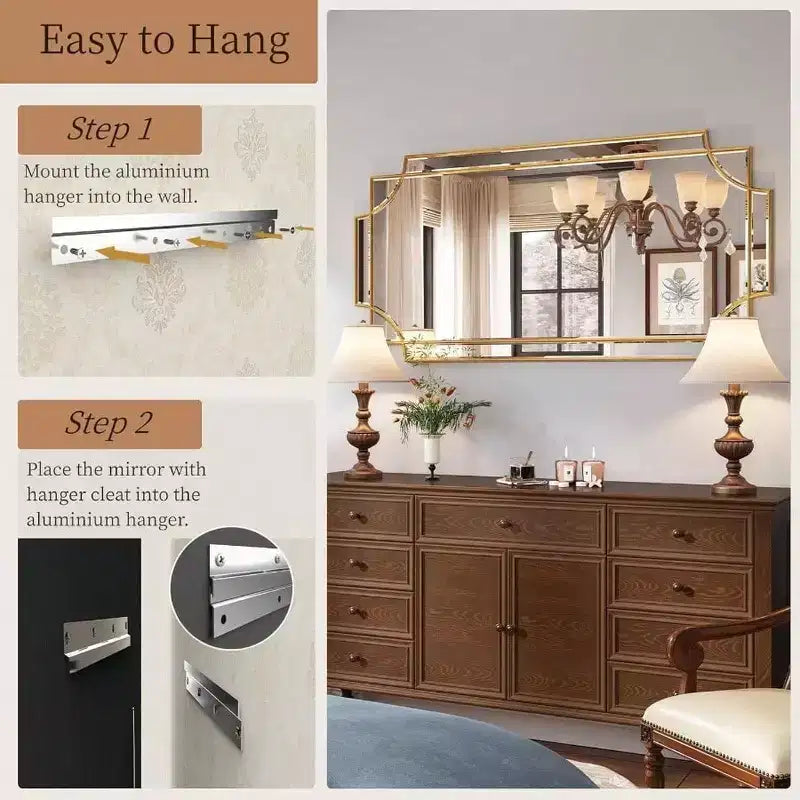 Specchio da Parete Tradizionale Oro Decorativo Smussato a Tutta Lunghezza per Arredamento Casa Bagno Soggiorno Camera da Letto Cucina