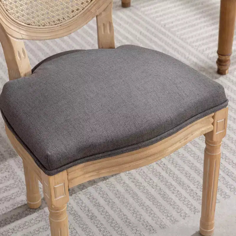 TUYOHW Eleganti sedie King Louis con schienale in rattan, set da 2, sedie da pranzo in morbido lino con gambe in legno di gomma, sedie laterali in stile francese, decorazioni per la casa