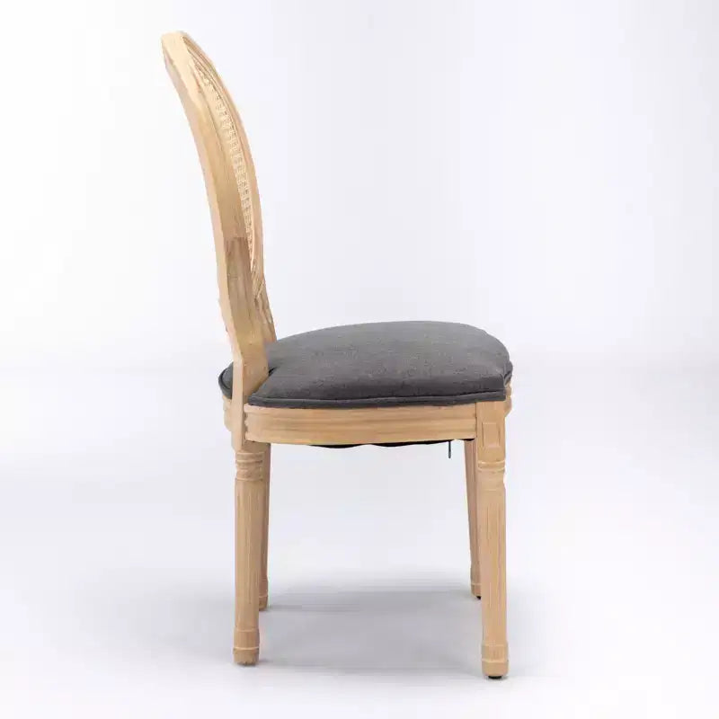 TUYOHW Eleganti sedie King Louis con schienale in rattan, set da 2, sedie da pranzo in morbido lino con gambe in legno di gomma, sedie laterali in stile francese, decorazioni per la casa