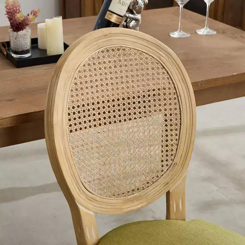 TUYOHW Eleganti sedie King Louis con schienale in rattan, set da 2, sedie da pranzo in morbido lino con gambe in legno di gomma, sedie laterali in stile francese, decorazioni per la casa