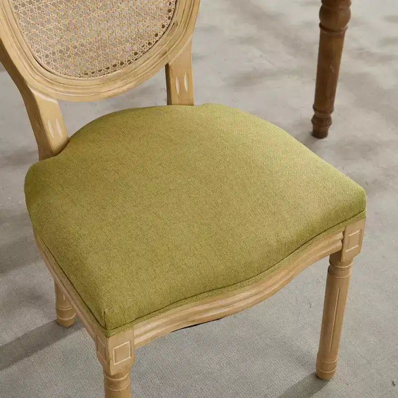 TUYOHW Eleganti sedie King Louis con schienale in rattan, set da 2, sedie da pranzo in morbido lino con gambe in legno di gomma, sedie laterali in stile francese, decorazioni per la casa