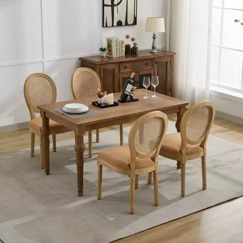 TUYOHW Eleganti sedie King Louis con schienale in rattan, set da 2, sedie da pranzo in morbido lino con gambe in legno di gomma, sedie laterali in stile francese, decorazioni per la casa