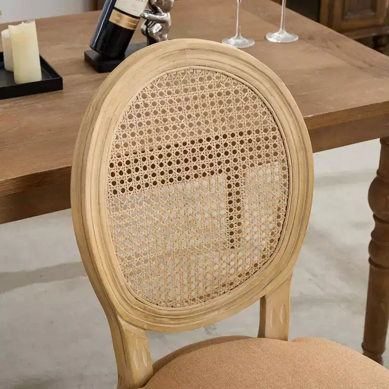 TUYOHW Eleganti sedie King Louis con schienale in rattan, set da 2, sedie da pranzo in morbido lino con gambe in legno di gomma, sedie laterali in stile francese, decorazioni per la casa