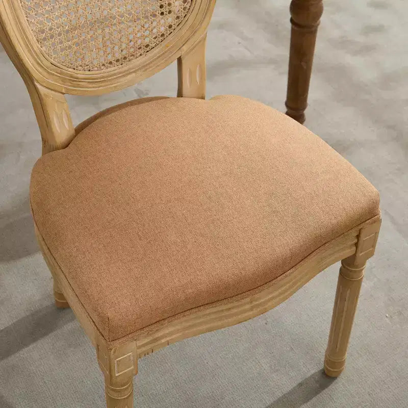 TUYOHW Eleganti sedie King Louis con schienale in rattan, set da 2, sedie da pranzo in morbido lino con gambe in legno di gomma, sedie laterali in stile francese, decorazioni per la casa