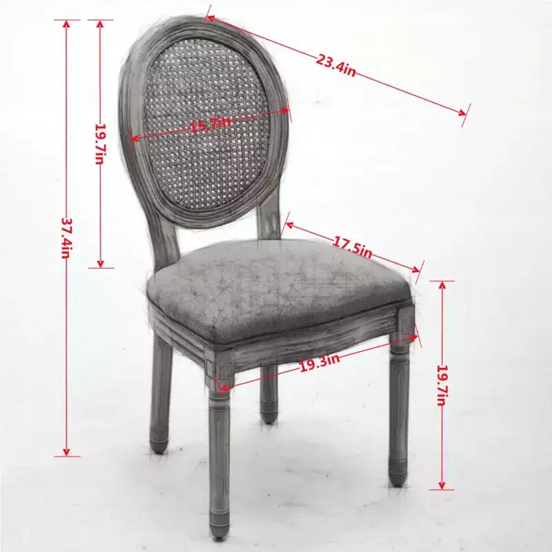 TUYOHW Eleganti sedie King Louis con schienale in rattan, set da 2, sedie da pranzo in morbido lino con gambe in legno di gomma, sedie laterali in stile francese, decorazioni per la casa