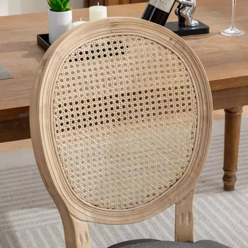 TUYOHW Eleganti sedie King Louis con schienale in rattan, set da 2, sedie da pranzo in morbido lino con gambe in legno di gomma, sedie laterali in stile francese, decorazioni per la casa