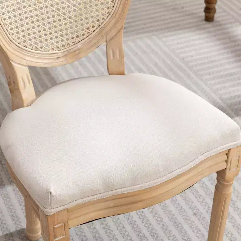 TUYOHW Eleganti sedie King Louis con schienale in rattan, set da 2, sedie da pranzo in morbido lino con gambe in legno di gomma, sedie laterali in stile francese, decorazioni per la casa
