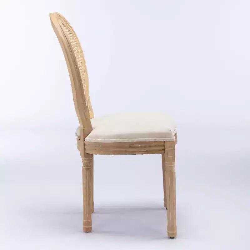 TUYOHW Eleganti sedie King Louis con schienale in rattan, set da 2, sedie da pranzo in morbido lino con gambe in legno di gomma, sedie laterali in stile francese, decorazioni per la casa