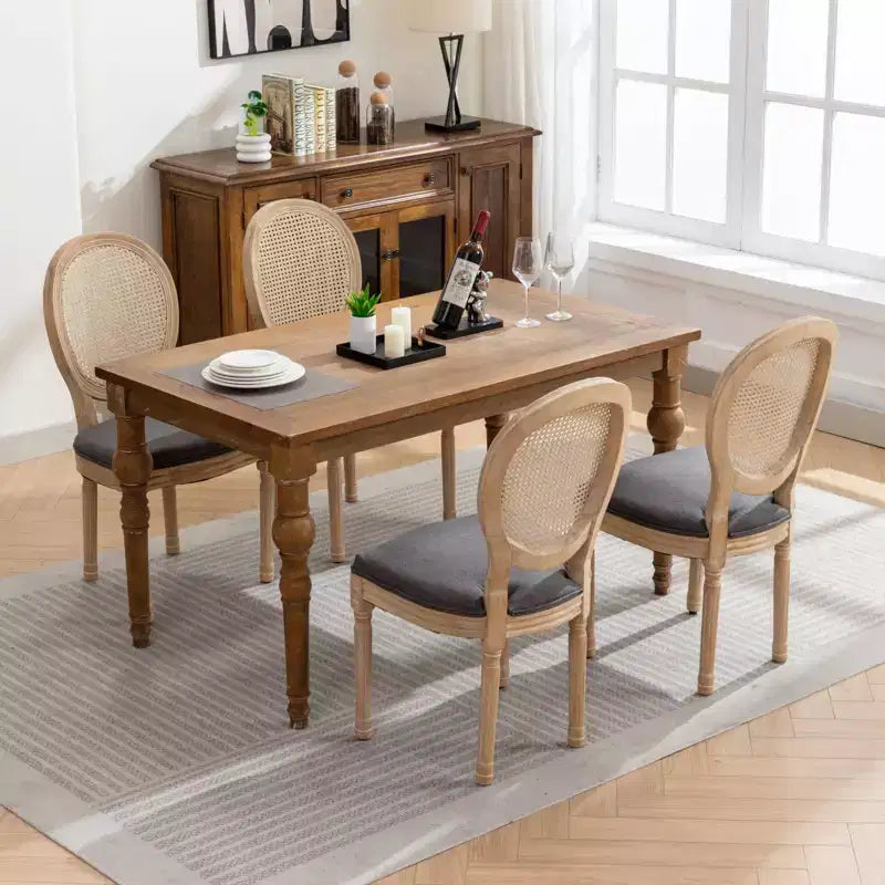 TUYOHW Eleganti sedie King Louis con schienale in rattan, set da 2, sedie da pranzo in morbido lino con gambe in legno di gomma, sedie laterali in stile francese, decorazioni per la casa