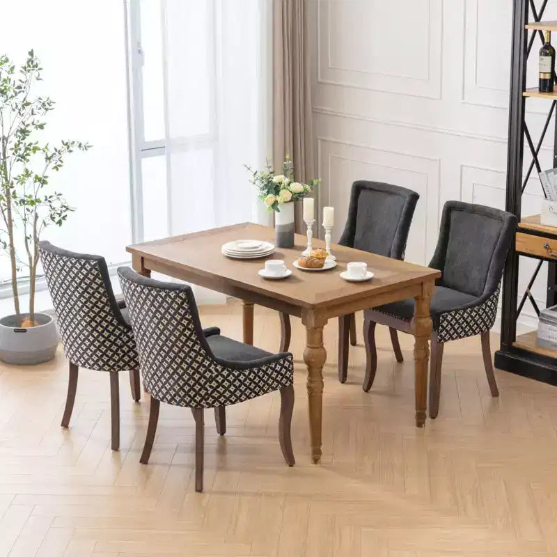 TUYOHW Eleganti sedie da pranzo con cucitura dello schienale rifinita a mano, set da 2, sedie laterali moderne di metà secolo con gambe in legno e borchie in bronzo