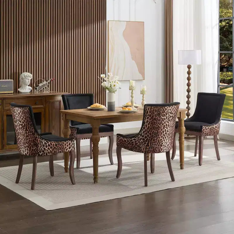 TUYOHW Eleganti sedie da pranzo con cucitura dello schienale rifinita a mano, set da 2, sedie laterali moderne di metà secolo con gambe in legno e borchie in bronzo