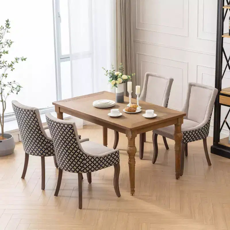 TUYOHW Eleganti sedie da pranzo con cucitura dello schienale rifinita a mano, set da 2, sedie laterali moderne di metà secolo con gambe in legno e borchie in bronzo