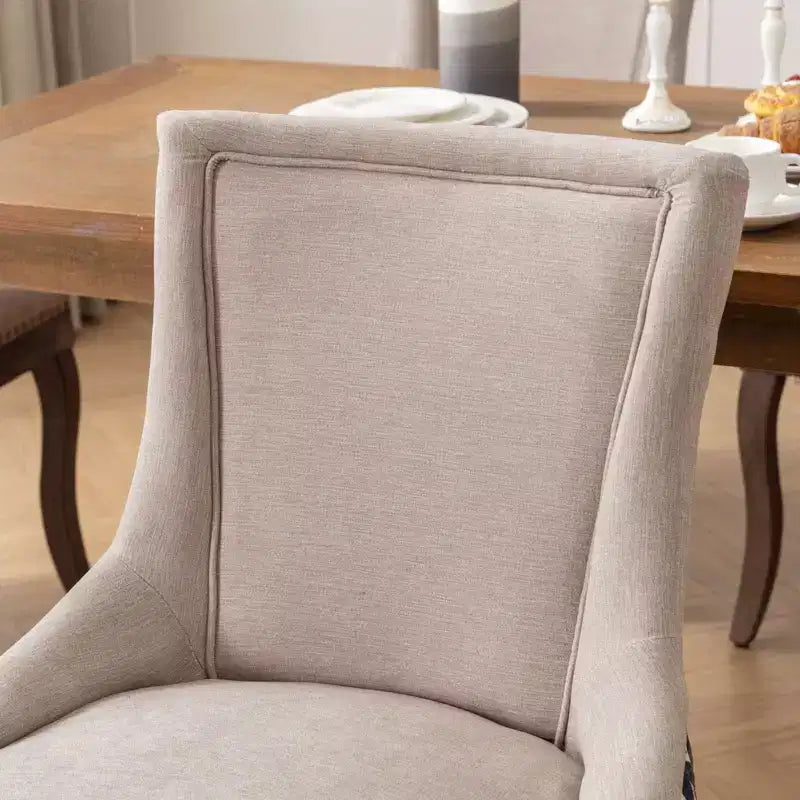 TUYOHW Eleganti sedie da pranzo con cucitura dello schienale rifinita a mano, set da 2, sedie laterali moderne di metà secolo con gambe in legno e borchie in bronzo