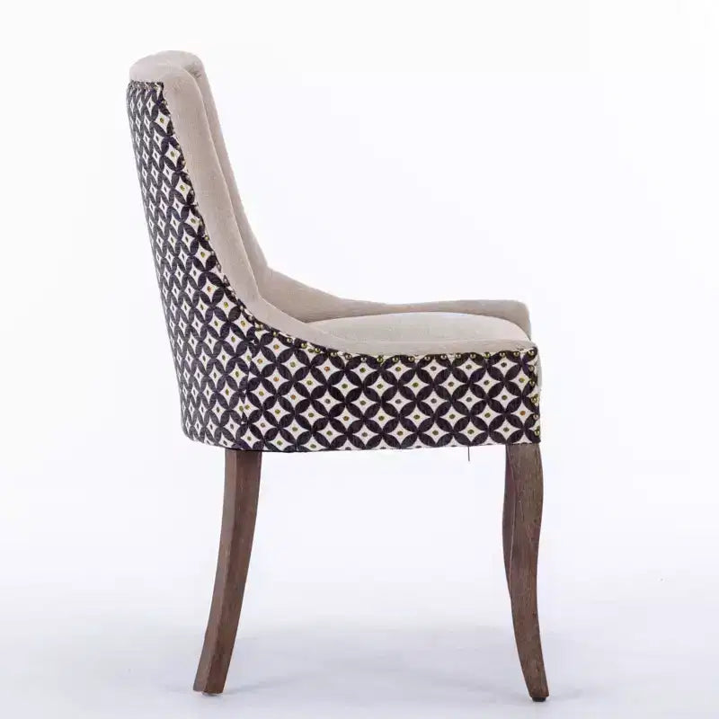 TUYOHW Eleganti sedie da pranzo con cucitura dello schienale rifinita a mano, set da 2, sedie laterali moderne di metà secolo con gambe in legno e borchie in bronzo