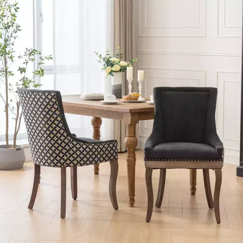 TUYOHW Eleganti sedie da pranzo con cucitura dello schienale rifinita a mano, set da 2, sedie laterali moderne di metà secolo con gambe in legno e borchie in bronzo