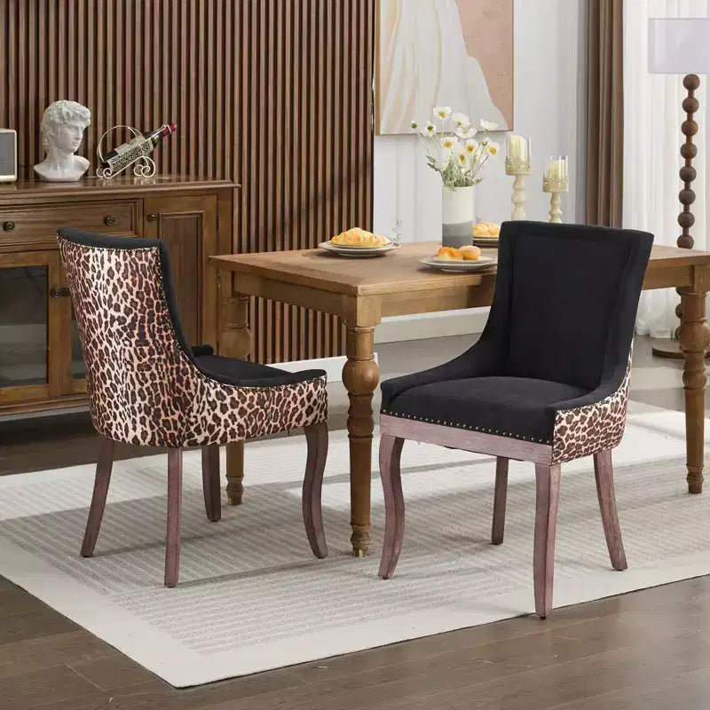 TUYOHW Eleganti sedie da pranzo con cucitura dello schienale rifinita a mano, set da 2, sedie laterali moderne di metà secolo con gambe in legno e borchie in bronzo
