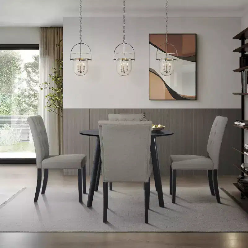 ChaletPosh Set da Pranzo 5 Pezzi con Sedie da Pranzo con Rivestimento in Lino