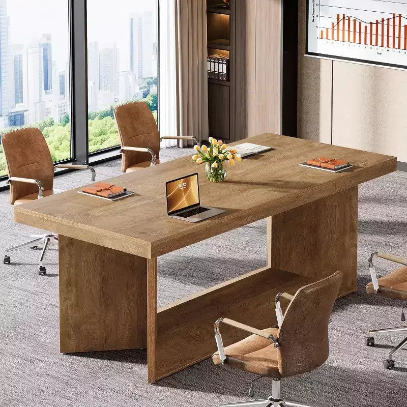 Scrivania direzionale Lantine da 63 pollici, scrivania per computer da ufficio con piedistallo resistente, tavolo da scrittura per workstation in stile rustico per ufficio domestico, marrone rustico