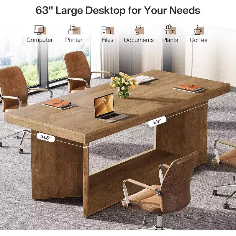 Scrivania direzionale Lantine da 63 pollici, scrivania per computer da ufficio con piedistallo resistente, tavolo da scrittura per workstation in stile rustico per ufficio domestico, marrone rustico