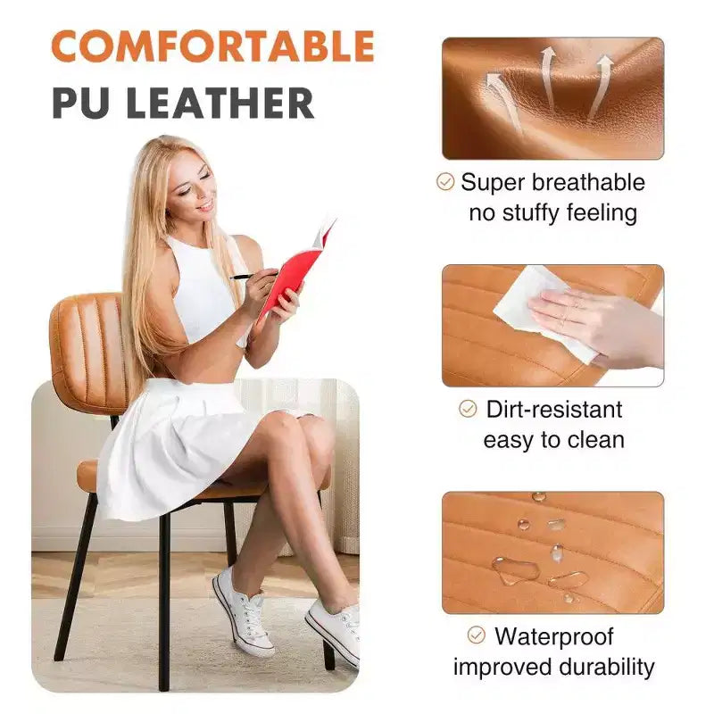 TUYOHW Sedie da pranzo moderne di metà secolo, set da 2, sedie da cucina imbottite in pelle PU impermeabile con gambe in metallo per sala da pranzo, cucina