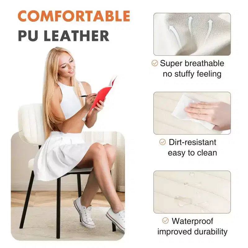 TUYOHW Sedie da pranzo moderne di metà secolo, set da 2, sedie da cucina imbottite in pelle PU impermeabile con gambe in metallo per sala da pranzo, cucina
