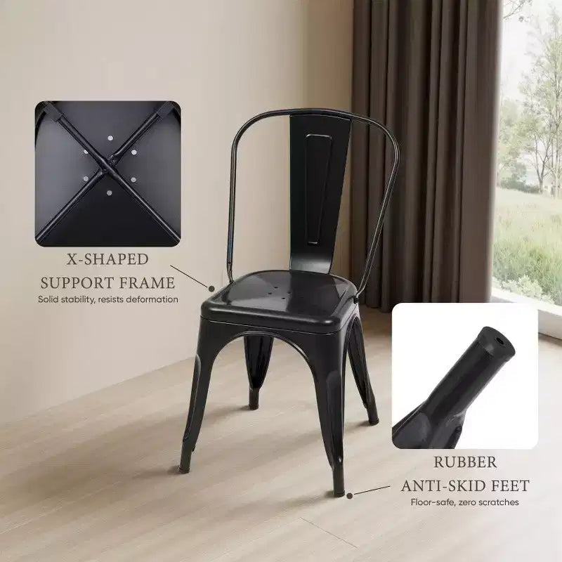 TUYOHW Set di 4 Sedie da Pranzo in Metallo, Sedie Impilabili con Schienale Staccabile per Cucina, Ristorante, Interni ed Esterni