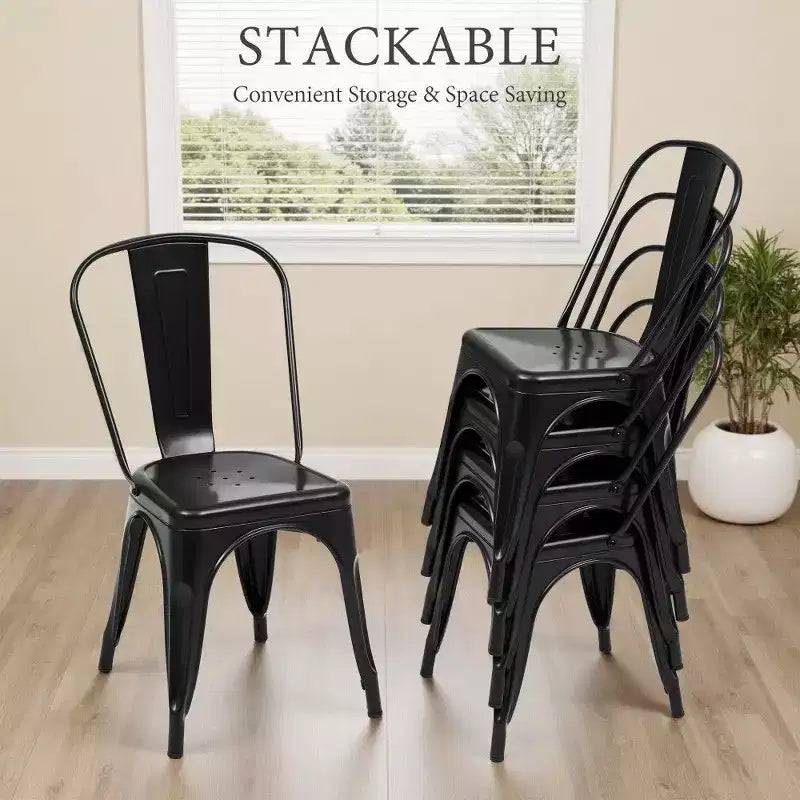 TUYOHW Set di 4 Sedie da Pranzo in Metallo, Sedie Impilabili con Schienale Staccabile per Cucina, Ristorante, Interni ed Esterni