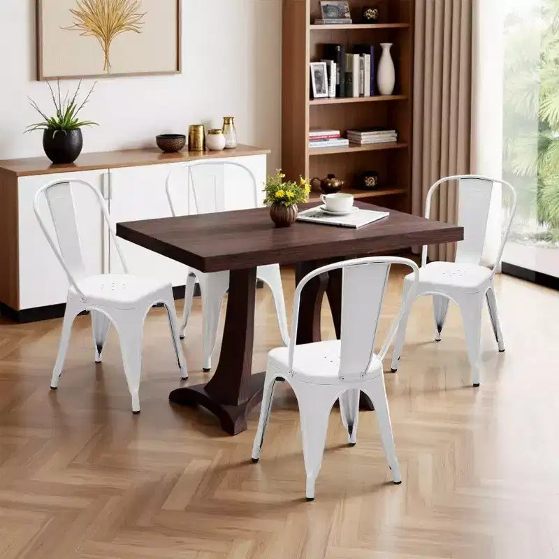 TUYOHW Set di 4 Sedie da Pranzo in Metallo, Sedie Impilabili con Schienale Staccabile per Cucina, Ristorante, Interni ed Esterni