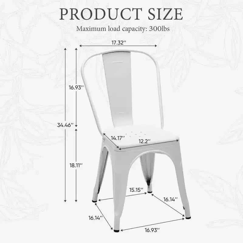 TUYOHW Set di 4 Sedie da Pranzo in Metallo, Sedie Impilabili con Schienale Staccabile per Cucina, Ristorante, Interni ed Esterni