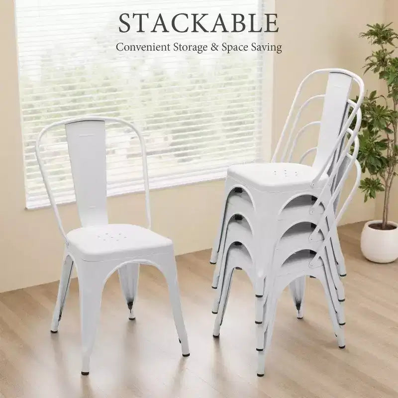 TUYOHW Set di 4 Sedie da Pranzo in Metallo, Sedie Impilabili con Schienale Staccabile per Cucina, Ristorante, Interni ed Esterni